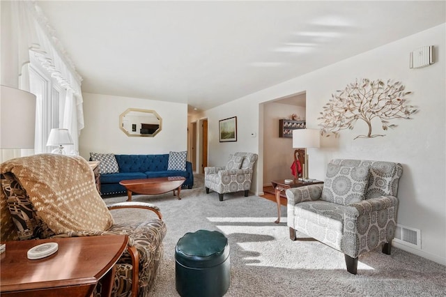 living room with carpet flooring