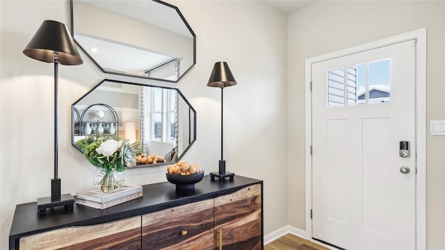 entryway featuring plenty of natural light and hardwood / wood-style floors