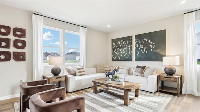 living room featuring light wood-type flooring