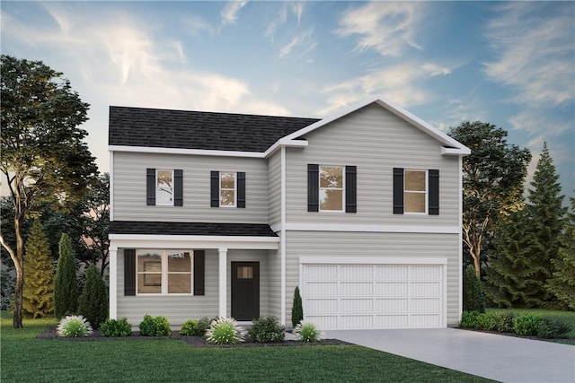 view of front of home with a garage and a front yard