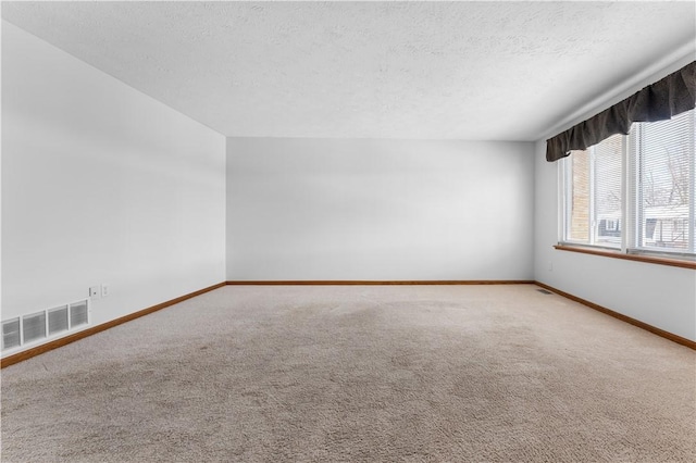 unfurnished room featuring carpet and a textured ceiling