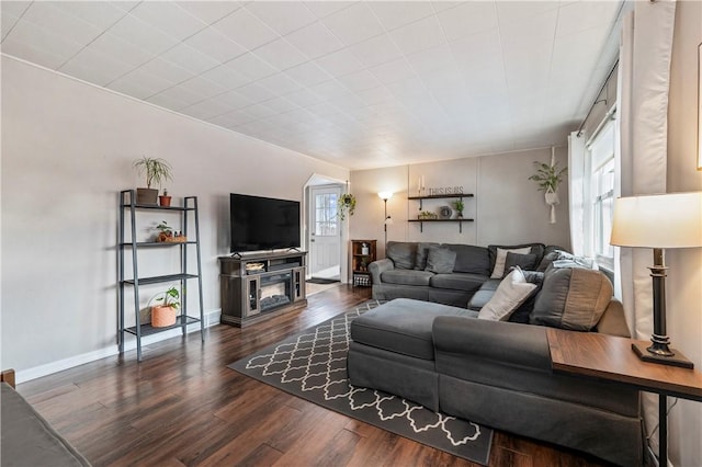 living room featuring dark hardwood / wood-style floors