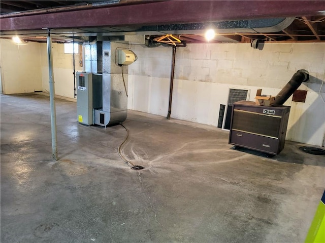 basement with heating unit