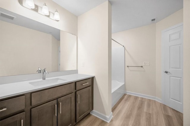 bathroom with vanity and wood-type flooring