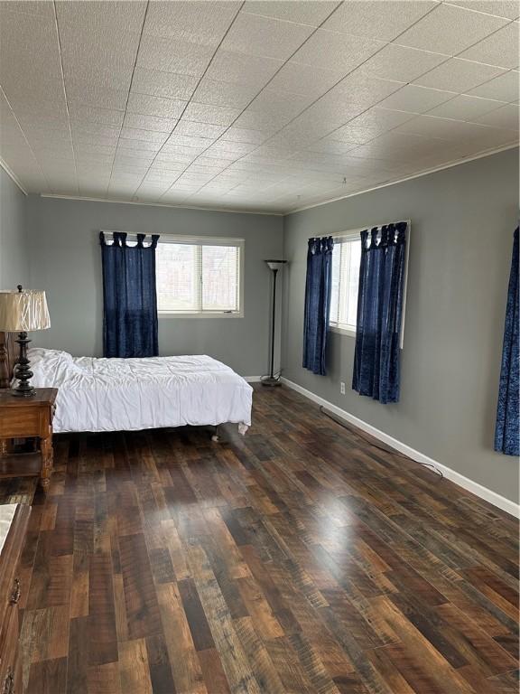 unfurnished bedroom featuring multiple windows and dark hardwood / wood-style floors