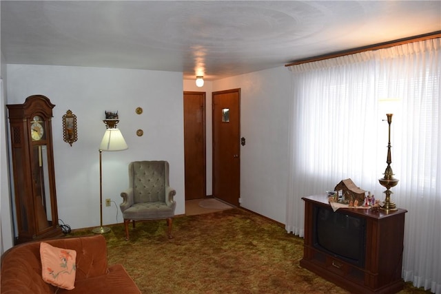 living area with carpet floors