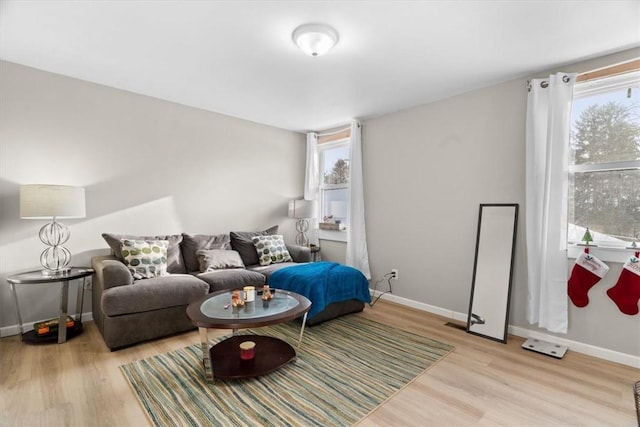 bedroom featuring multiple windows and light hardwood / wood-style flooring