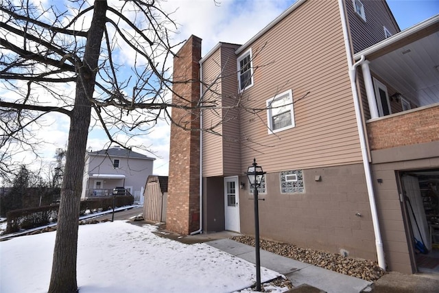 view of snow covered exterior