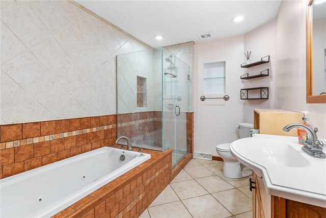 316 Noll Rd, Hanover Twp Bea, PA 15043 - bathroom with a jetted tub, vanity, tile patterned floors, toilet, and a shower stall
