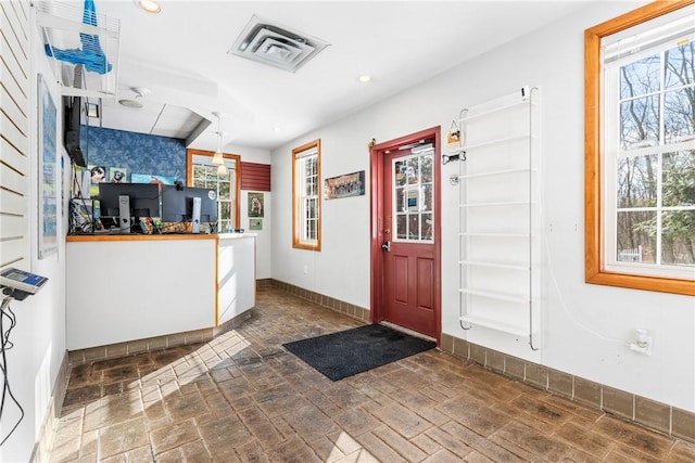 kitchen with hanging light fixtures