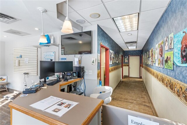 316 Noll Rd, Hanover Twp Bea, PA 15043 - home office with a paneled ceiling, wallpapered walls, and visible vents
