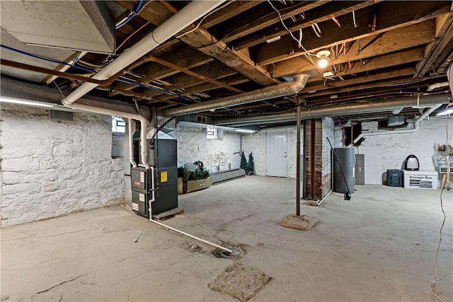 basement with heating unit