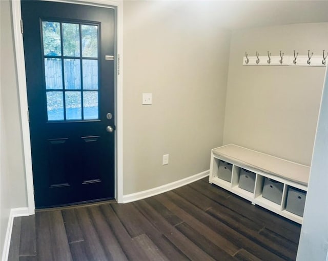 mudroom with dark wood-type flooring