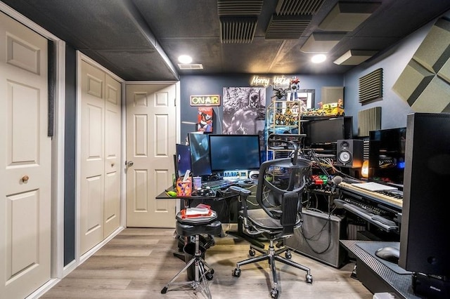 office area featuring light hardwood / wood-style flooring