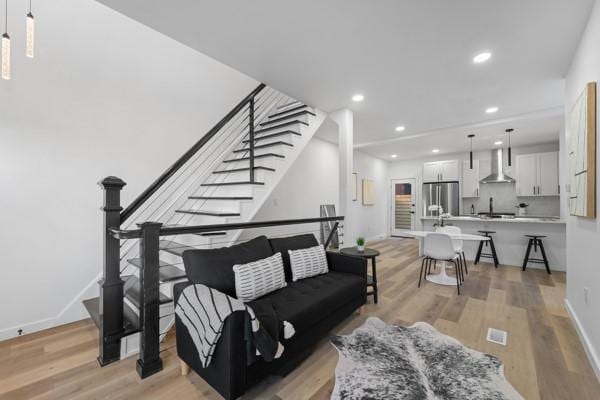 living room with light wood-type flooring