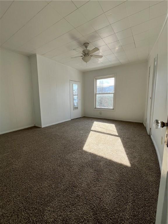 spare room with ceiling fan and carpet flooring