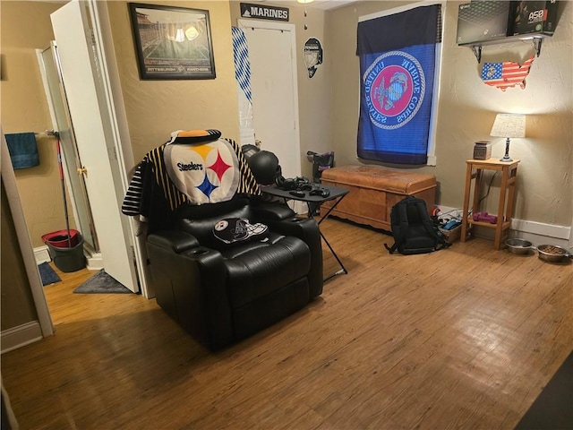 sitting room with hardwood / wood-style flooring