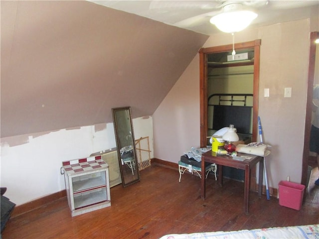 interior space featuring vaulted ceiling and dark hardwood / wood-style floors