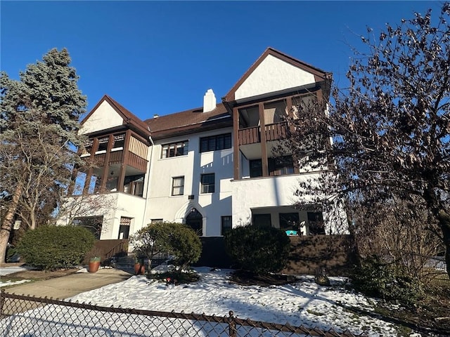 view of snow covered property