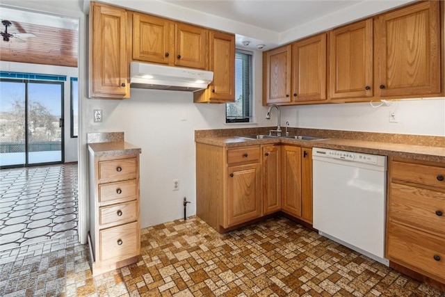 kitchen with ceiling fan, dishwasher, and sink