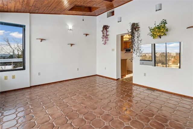 unfurnished room with wooden ceiling