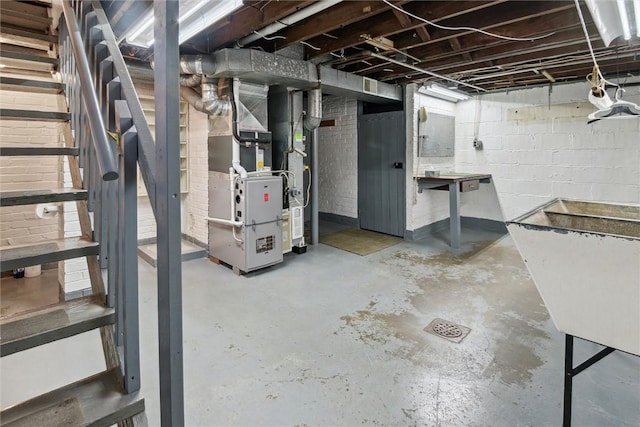 basement featuring heating unit