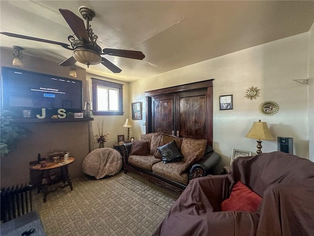 living room with ceiling fan