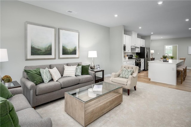 living room with light wood-type flooring