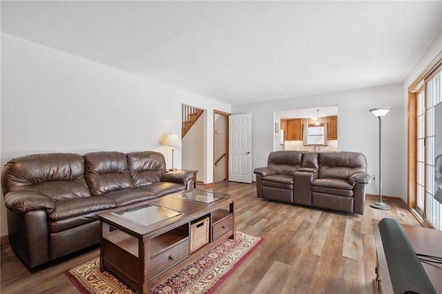 living room with light wood-type flooring