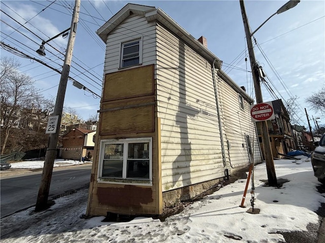 view of snow covered exterior