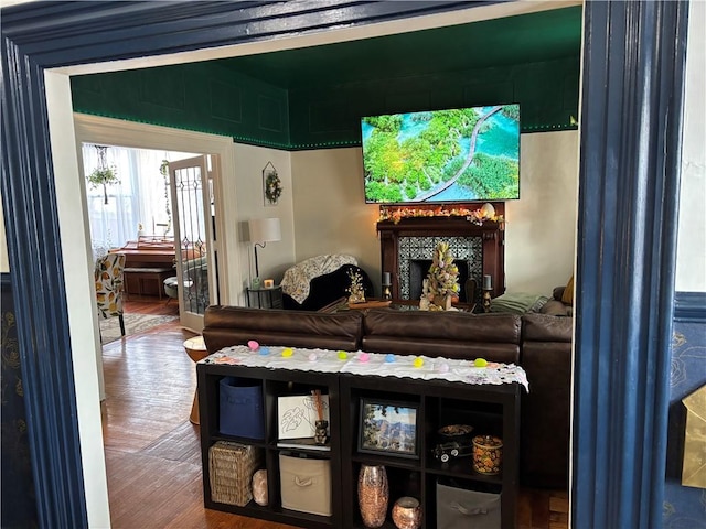 living room with hardwood / wood-style floors