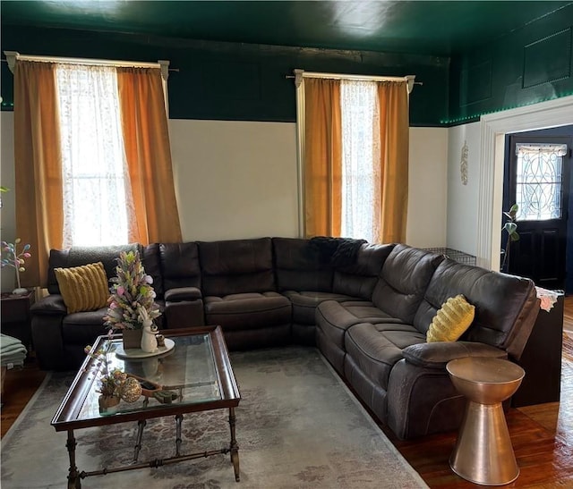 living room featuring dark hardwood / wood-style flooring