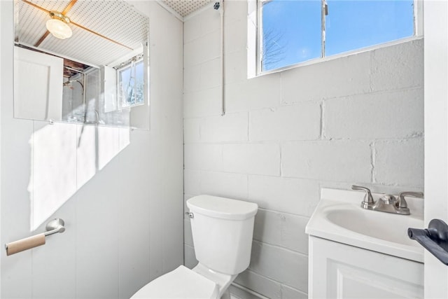 bathroom with a healthy amount of sunlight, vanity, and toilet