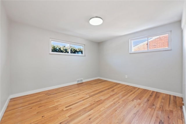 empty room with a wealth of natural light and light hardwood / wood-style floors