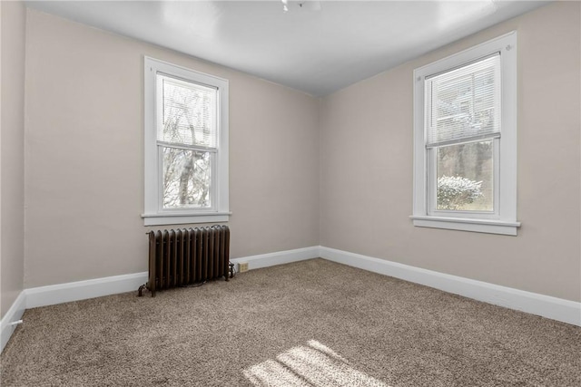 additional living space with radiator and carpet flooring