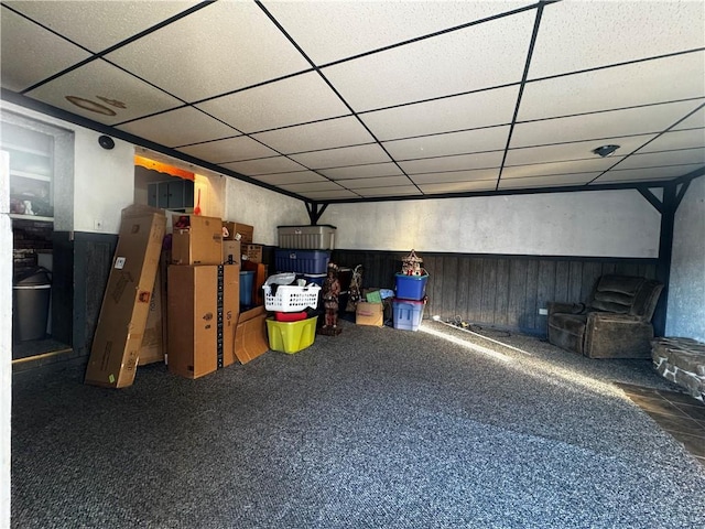 basement with dark carpet