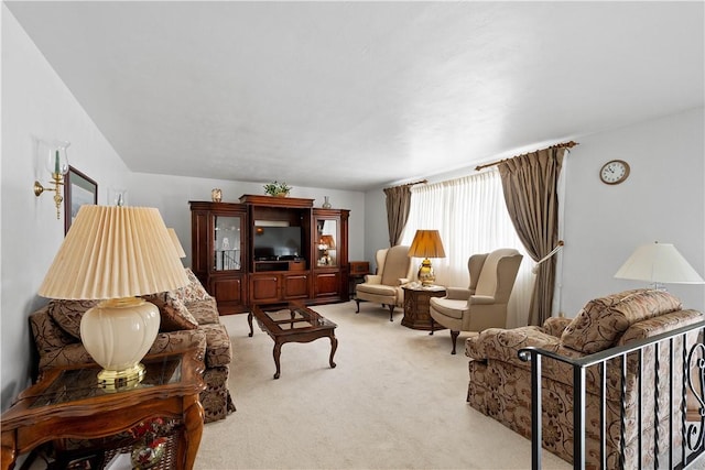 living room featuring light colored carpet