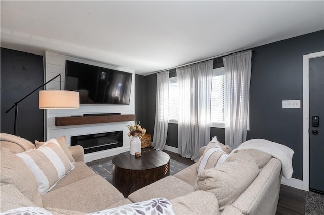 living room with dark hardwood / wood-style floors