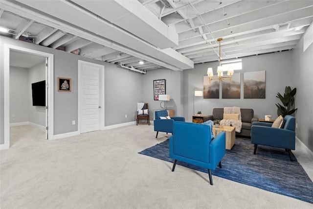 80 Charleston Sq, Bell Acres, PA 15143 - living room with carpet, a chandelier, and baseboards