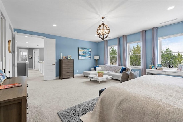 80 Charleston Sq, Bell Acres, PA 15143 - bedroom with recessed lighting, light colored carpet, multiple windows, and a chandelier