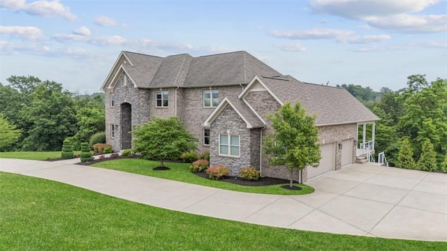 80 Charleston Sq, Bell Acres, PA 15143 - view of front of property featuring concrete driveway, a front yard, a shingled roof, and stone siding