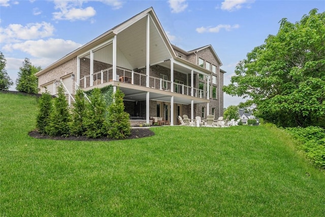 80 Charleston Sq, Bell Acres, PA 15143 - back of house with a balcony, a yard, stone siding, and a patio