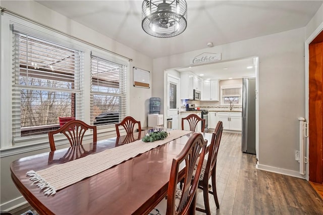 dining space with hardwood / wood-style flooring and a wealth of natural light