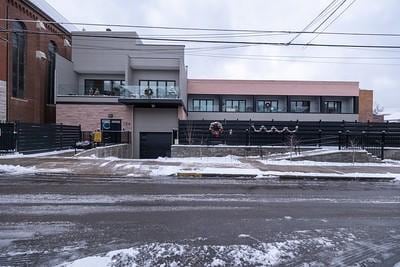 view of snow covered building