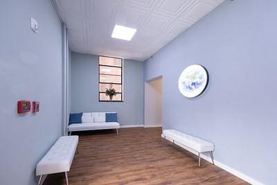 living area featuring dark hardwood / wood-style floors