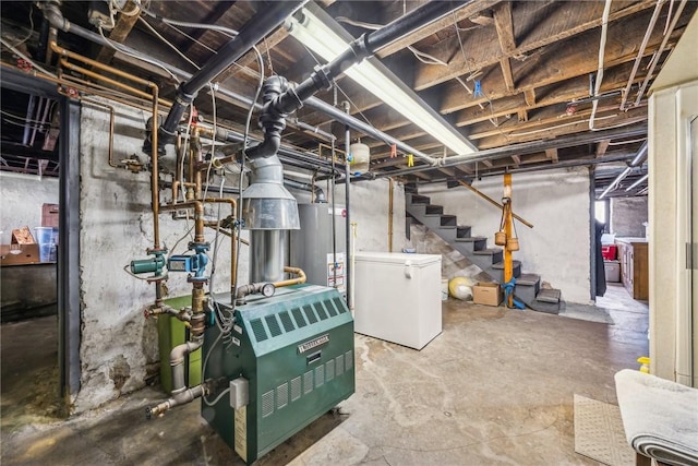 basement with refrigerator and gas water heater