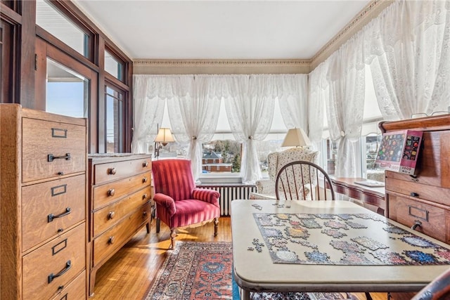 living area with hardwood / wood-style floors