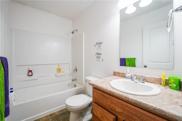 full bathroom with vanity, toilet, and shower / bathing tub combination