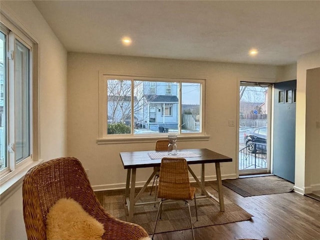 dining area featuring plenty of natural light and hardwood / wood-style floors