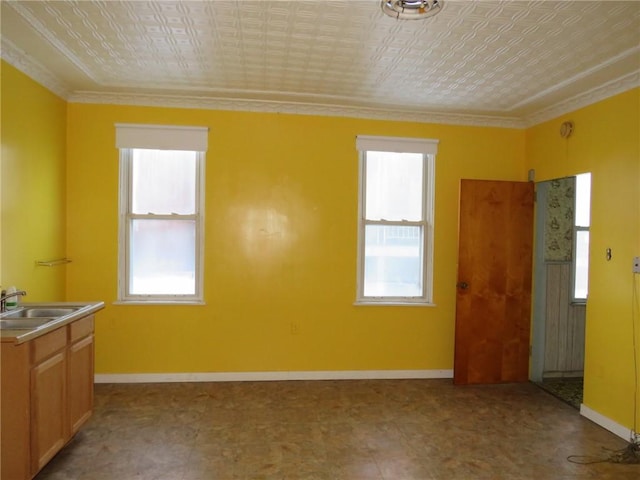 interior space featuring sink and ornamental molding